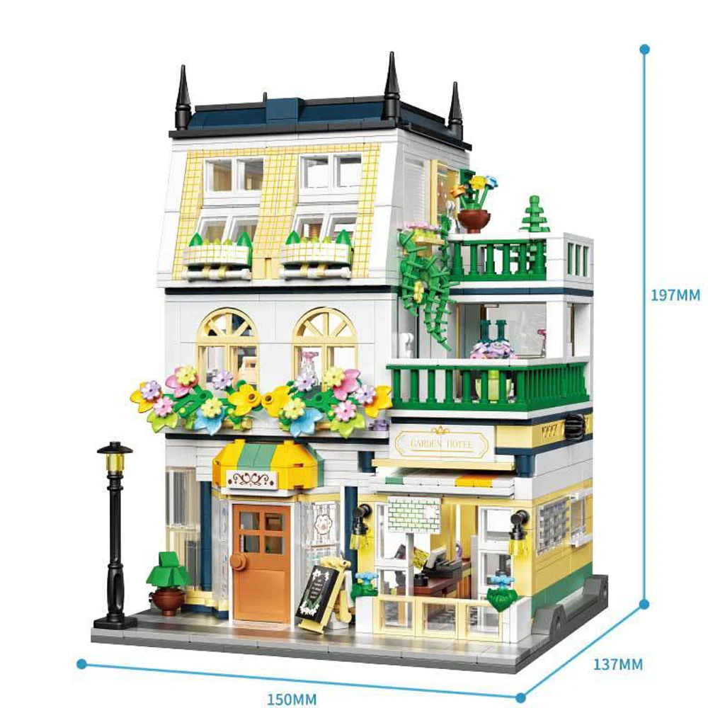 Loz Streetscape Mini Diamond Building Block Creative Garden Hotel Figures Building Brick City Street View Flower House Toy