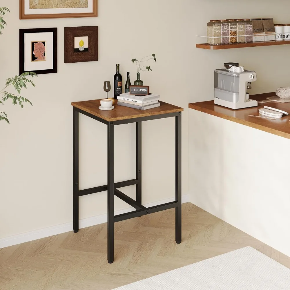 طاولة بار مربعة بإطار معدني صناعي للمساحات الصغيرة، سطح مرتفع، 23.6 × 23.6 × 36.9 بوصة، سهلة التجميع
