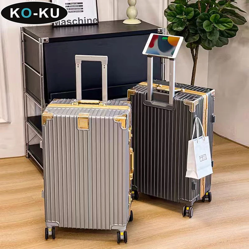 KO-KU Aluminium Frame Luggage 28\'\' Large Size Suitcase Removable Universal Wheel Student Mobile Phone Holder Trolley Case