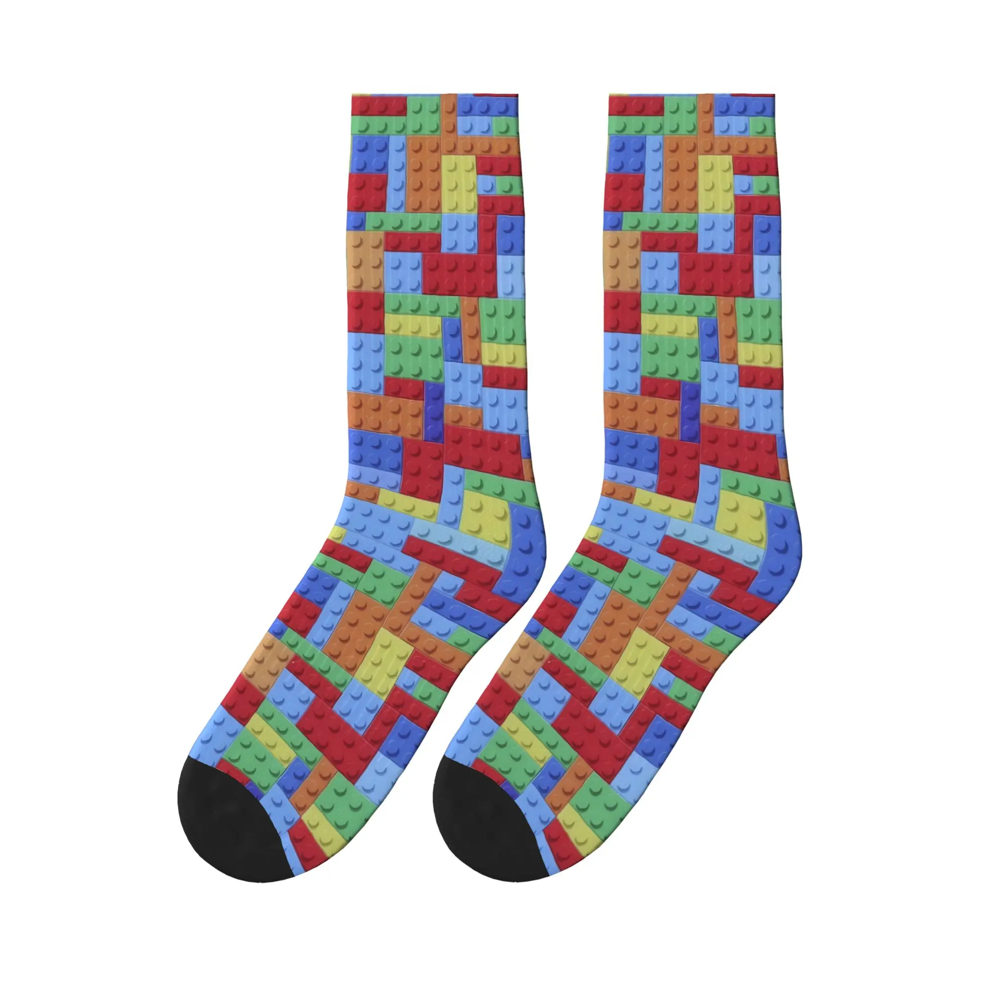 Men Socks Pastel Building Blocks Pattern  Stockings Anti Bacterial Breathable Socks Spring Kawaii Printed Skateboard Socks