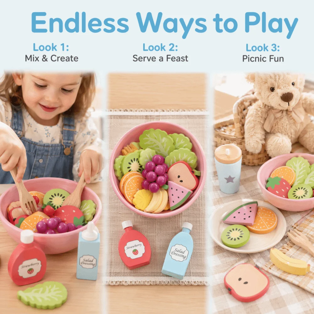 Wooden Material Wooden Kitchen Role Play Simulation Design Pretend Play Food Desktop Decor Creative Shape
