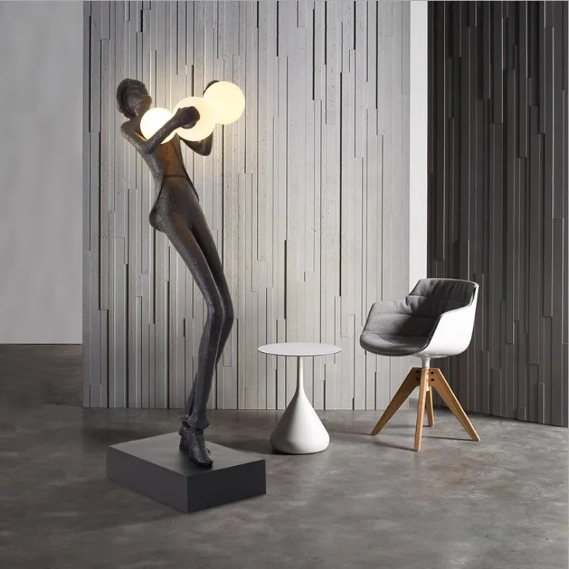 Shopping mall hotel living room humanoid statue art ornament decorative floor lamp