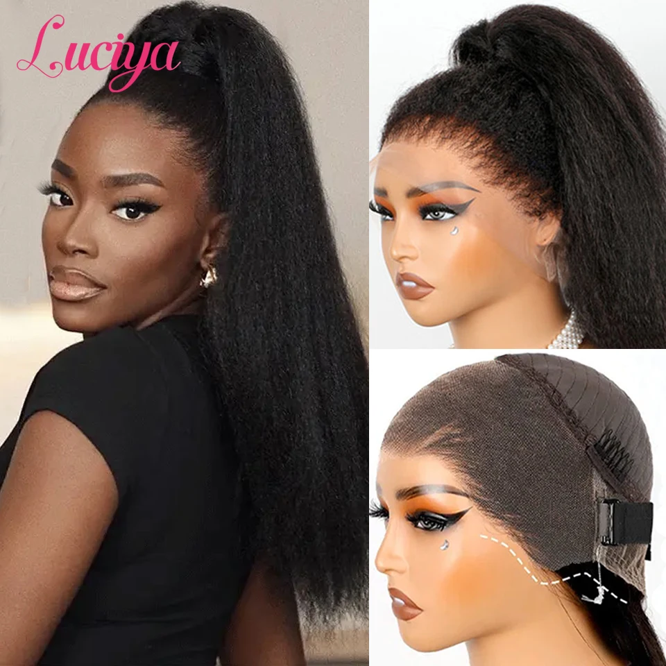 Kinky Straight Invisi Strap 360 Full Lace Glueless Wigs Pre Plucked Newborn Hairline Kinky Edge HD Lace Frontal Human Hair Wigs