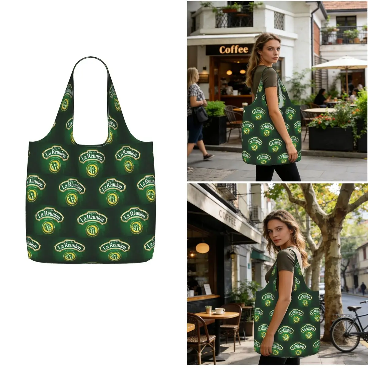 974 Reunion Island Flag Shopping Tote Bag Canvas Large Capacity Shoulder Bags Shopper Grocery Handbag for Women