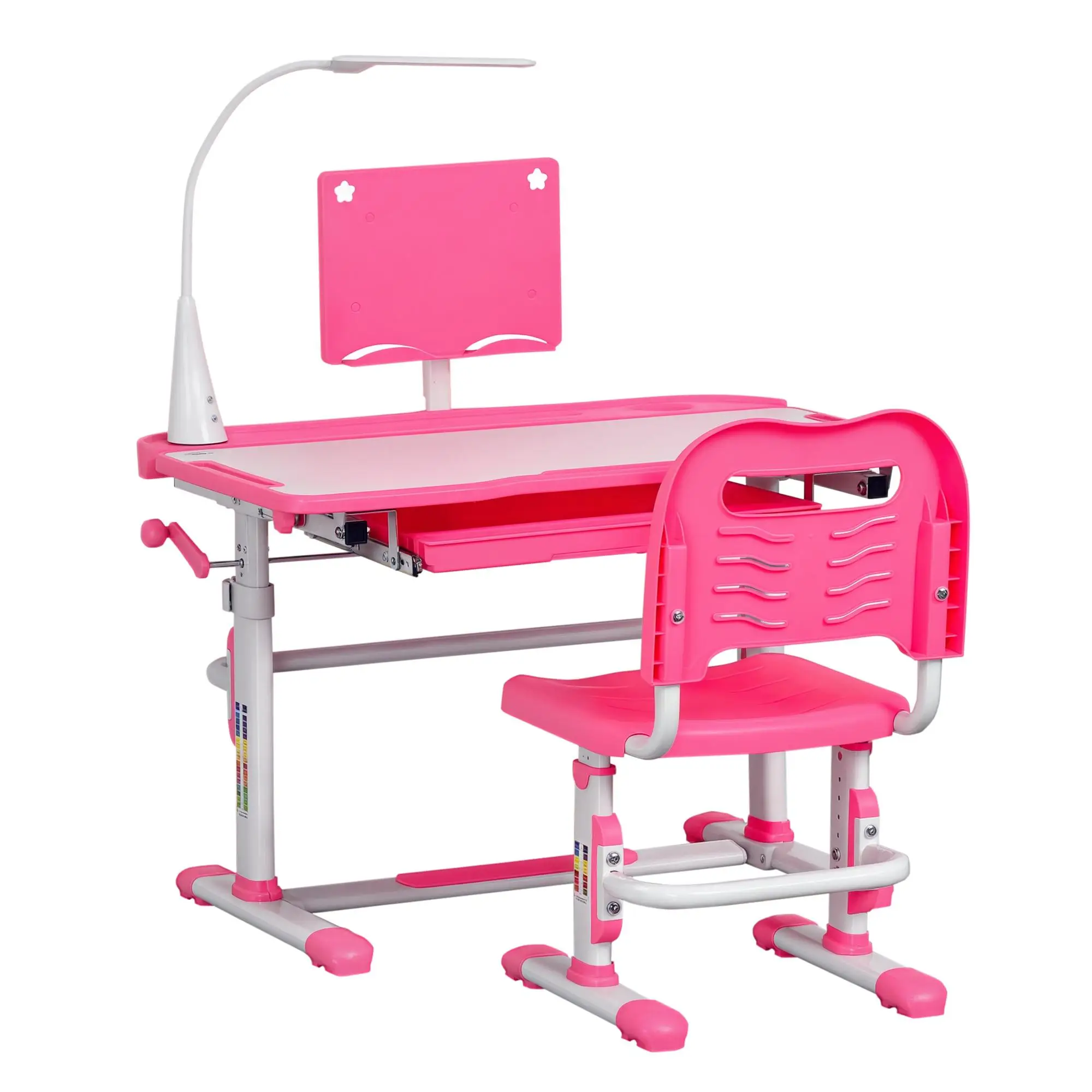 HOMCOM ensemble bureau enfant réglable en hauteur avec plateau inclinable et lampe LED rose 80 × 49,5 × 82-104 cm