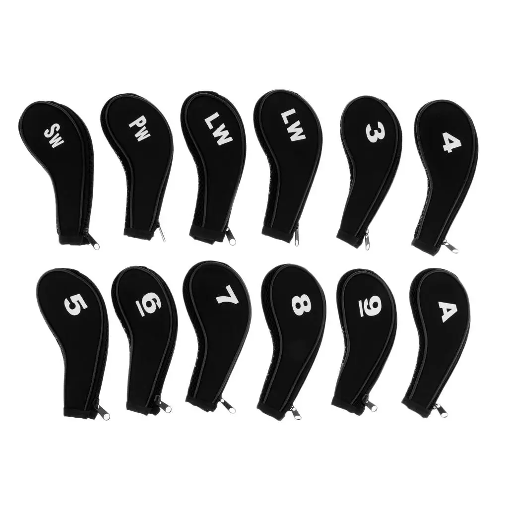 Set of 12 High Quality Golf Club Head Covers, Iron Sleeves And Zipper