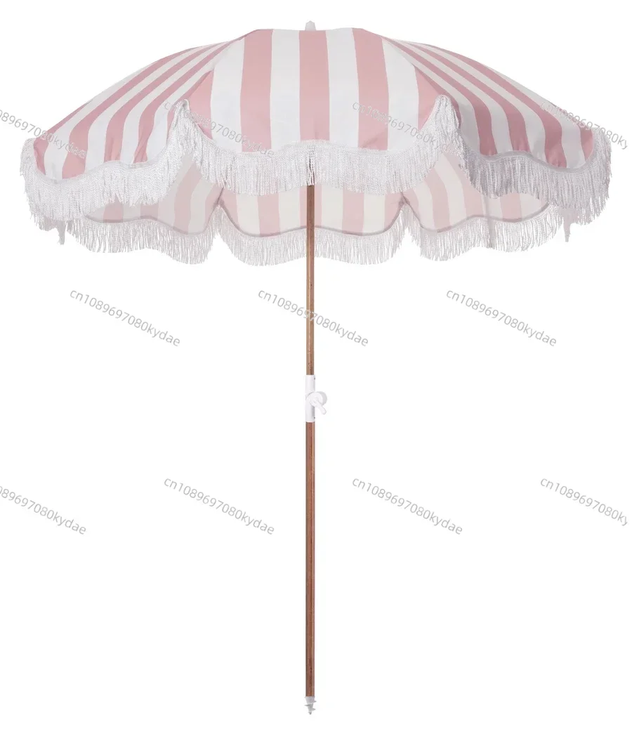 Business Customization  Wood Vintage Boho Fringe Beach Parasol Umbrellas