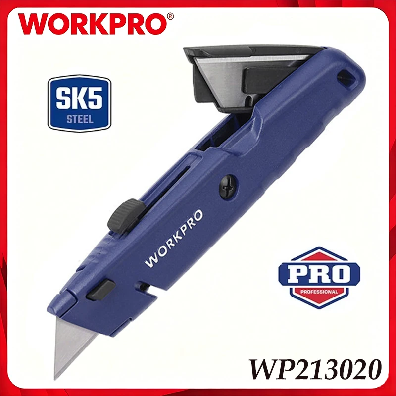 WORKPRO WP213020 Retractable Utility Knife Heavy Duty Aluminum Alloy Quick Change SK5 Blade for Cutting Repair Warehouse Use