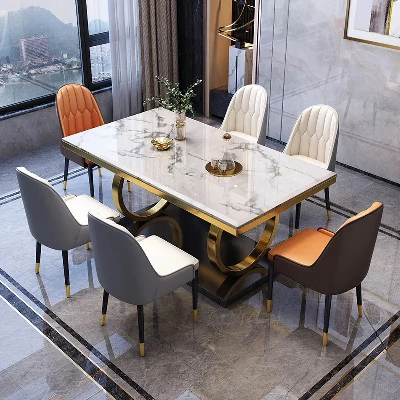 -Modern luxury nordic rectangular marble dining tables 4 6 8 seater dinning table with chairs set dining room furniture