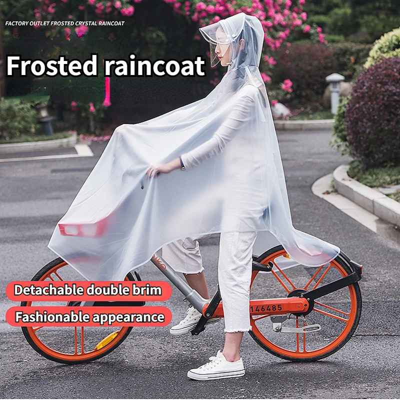 Frosted Transparent Bicycle Raincoat Removable Double Brim 3xl Poncho Single Person Thickened Raincoat Outdoor Cycling Jacket