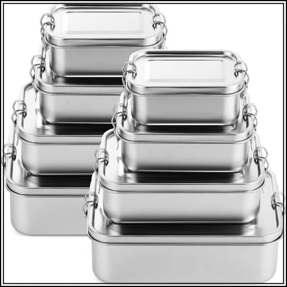

8 Pcs Stainless Steel Food Containers 550-2400 ml, Leak Proof Bento Lunch Box with Lockable Clips, Reusable Dishwasher Safe Snack Boxes for Work