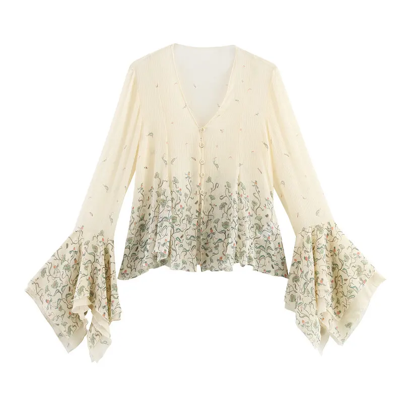 Modna długa koszula z dekoltem w serek, odzież damska, wiosna lato, nowość, uniwersalna francuska elegancja, luźny krój, detale na guziki.