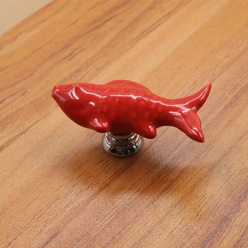 Furniture Cabinet Door Handle Ceramic Goldfish Cartoon Handles European-style Wardrobe Drawer Color Pastoral Single Hole Knobs