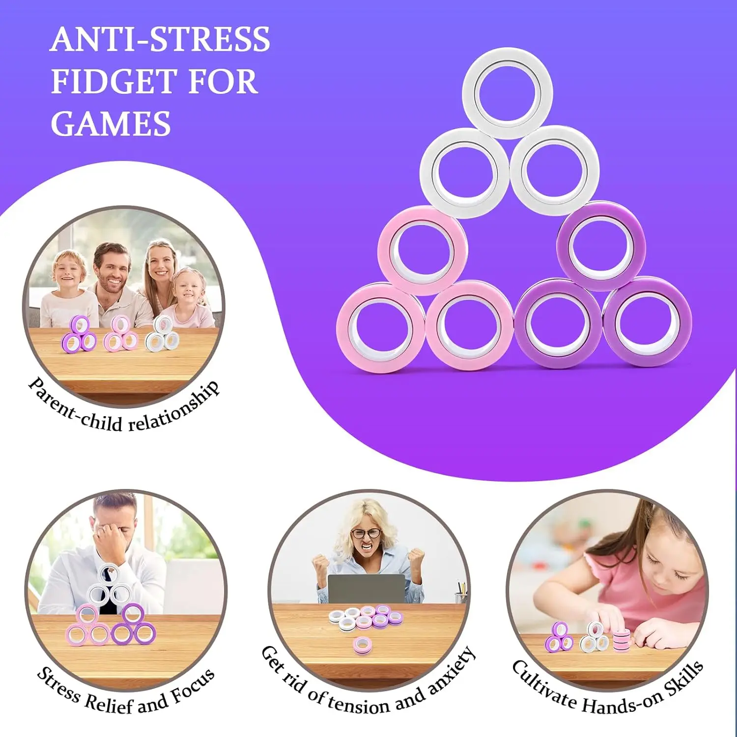 حلقات مغناطيسية ألعاب متململة مجموعة سبينر ADHD القلق المغناطيسي ألعاب متململة الكبار تململ سبينر خواتم هدايا للمراهقين بعمر 8 + سنة #6