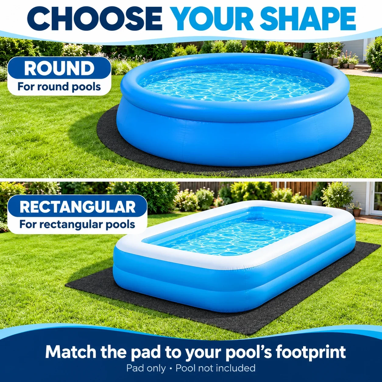 Pool Ground Pad Round Rectangular Nonwoven Pool Liner Protector Underlay Mat for Inflatable Above Ground Swimming Pools Backyard