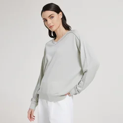 BC1069 High Quality Luxury Women's V-neck Long Sleeve Knitted pullover Spring 30% Silk 70% Wool Sweater
