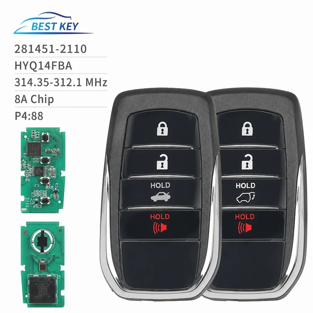 Dual Frequency 312.10/314.35MHz Smart Remote Car Key Fob P4 88 281451-2110 Denso HYQ14FBA for Toyota Landcruiser 200 Series