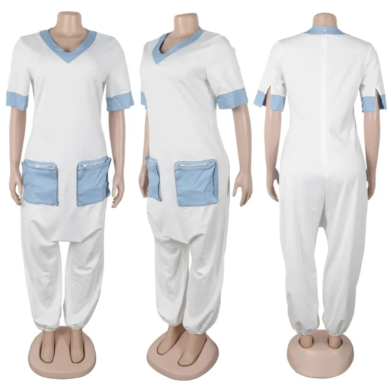 

Summer Spring African Women Short Sleeve V-neck Polyester Long Jumpsuit Dashiki African Clothes for Women Africa Clothing 2025