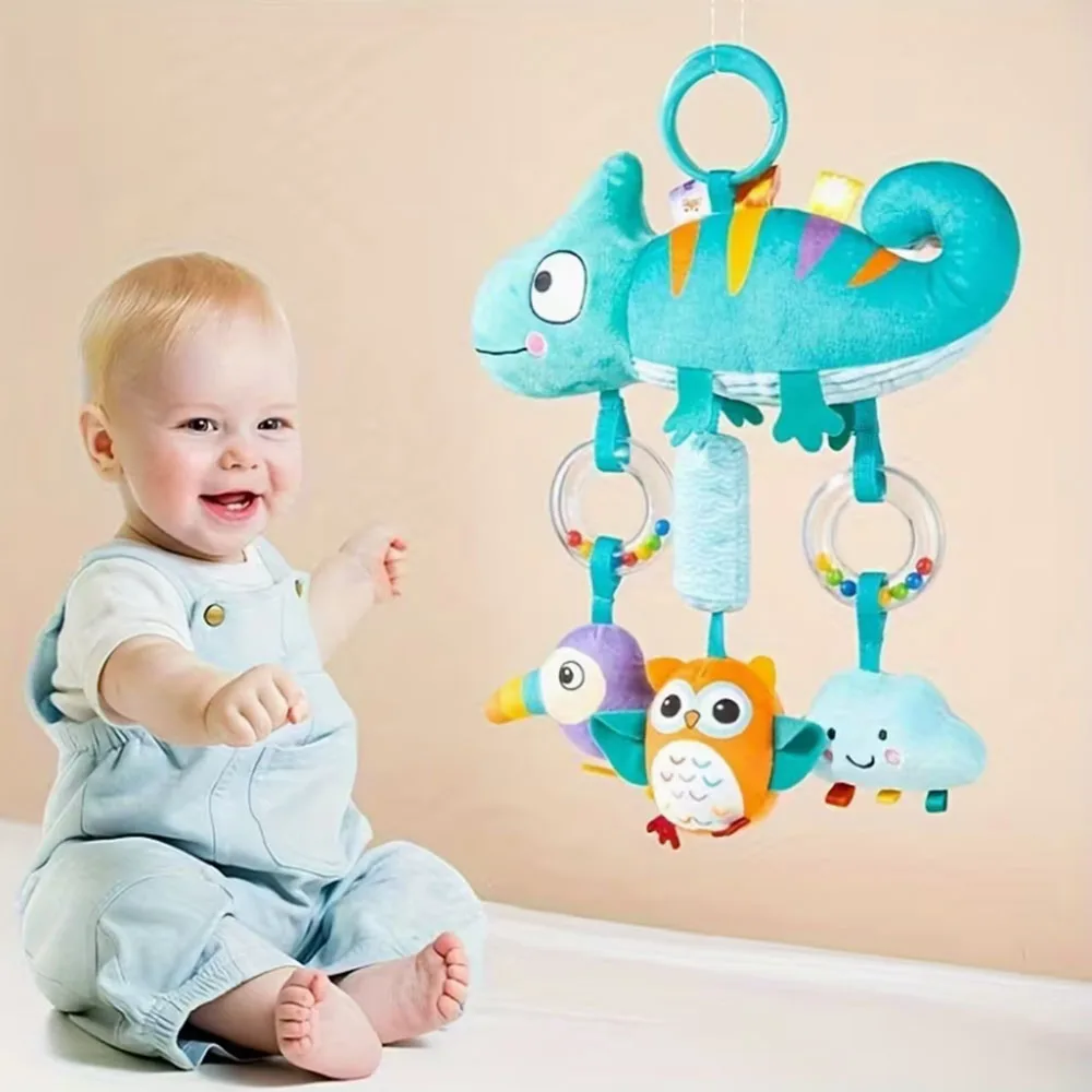 Miękka zabawka-grzechotka w kształcie zwierzątka z kreskówki, zestaw do zabawy sensorycznej, z chrastelnikami i piszczałkami dla dzieci w wieku 0-3 lat, na baby shower i urodziny.