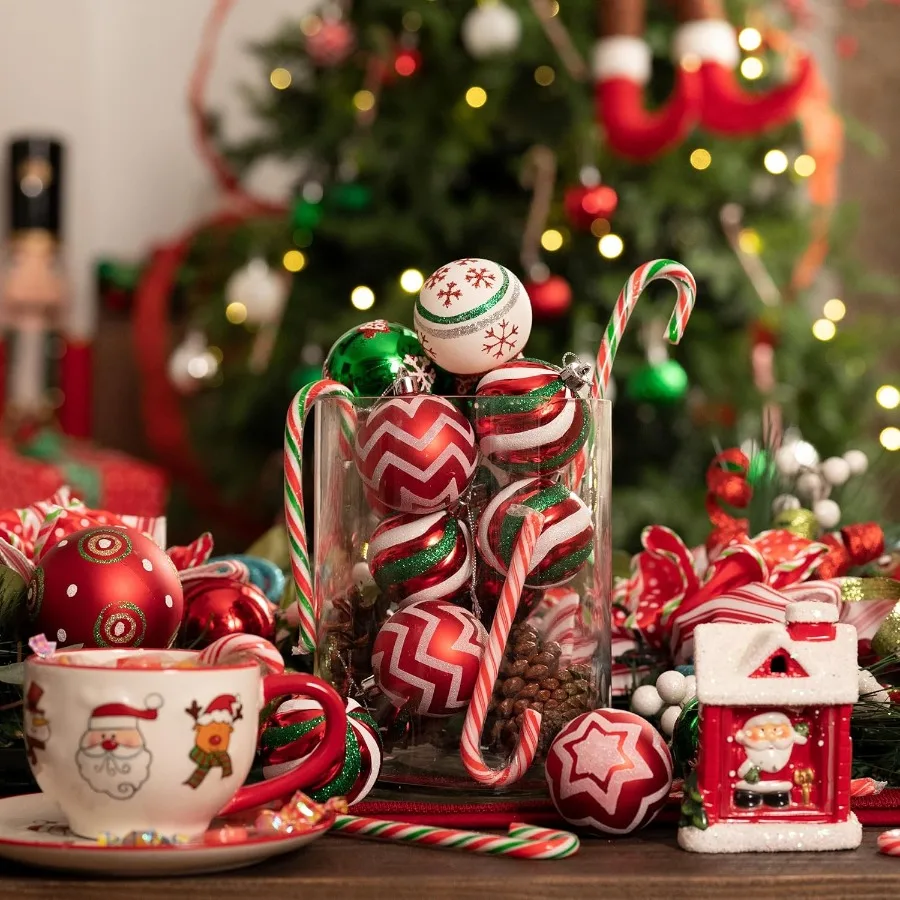 فاليري مادلين عيد الميلاد الحلي شجرة زينة 30ct أحمر أخضر أبيض شاتيربروف عيد الميلاد الكرة الحلي مجموعة 2 بوصة ديكور #4