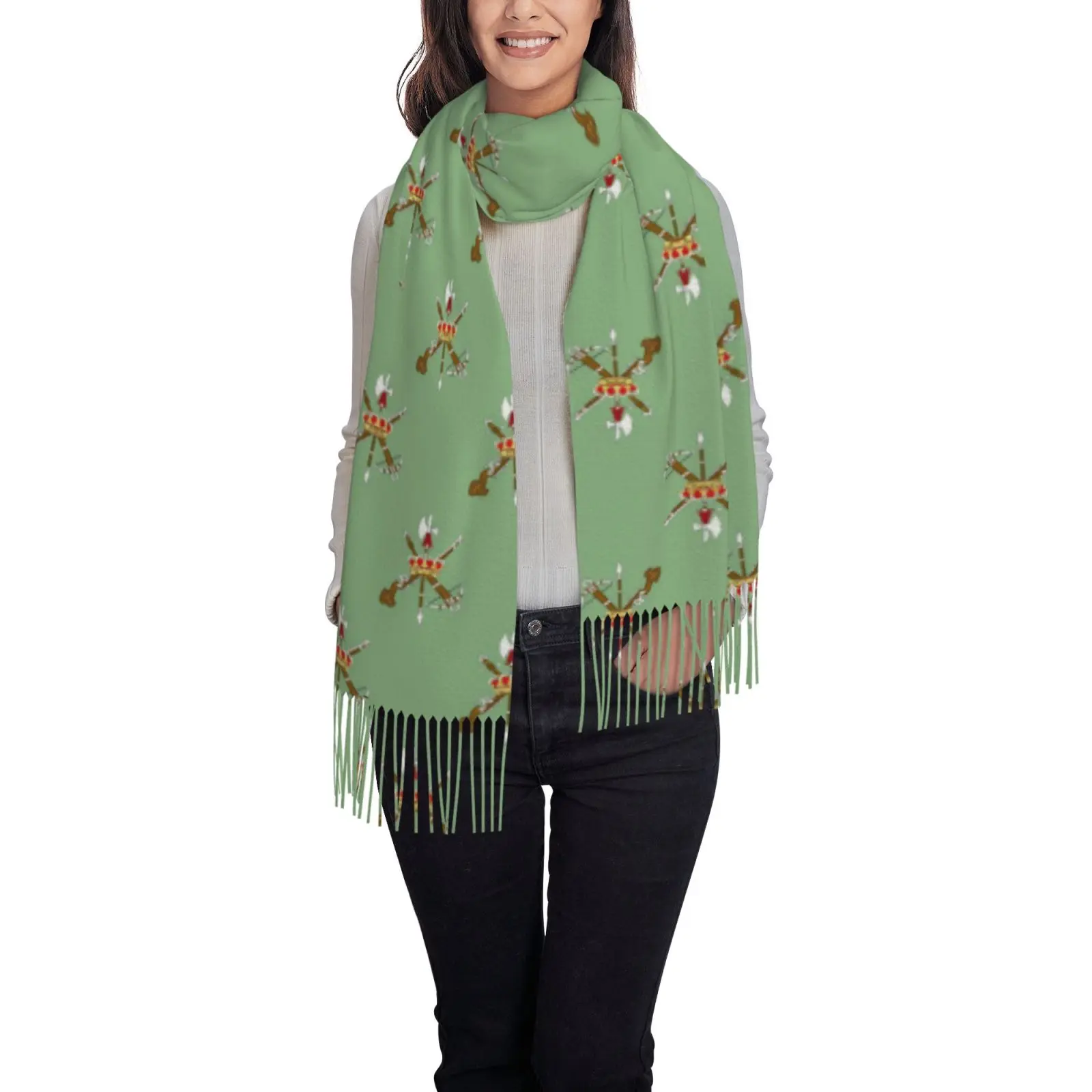 Women Cute Christmas Reindeer Pattern Scarf, Soft Warm Tassel Shawl, Festive Holiday Wrap for Xmas Party