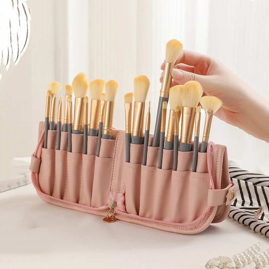 ثقب فرشاة للمكياج حقيبة وظيفية مستحضرات التجميل حالة السفر المنظم يشكلون فرش حامي أدوات ماكياج كيس دوار 2025 جديد