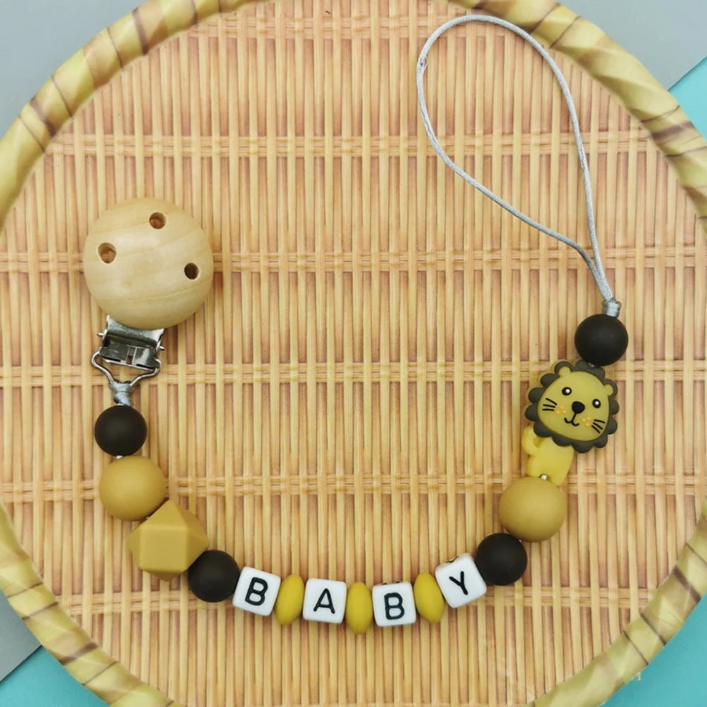 Nach Englisch Russische Buchstaben Name Baby Silikon lion Schnuller Clips Ketten Beißring Anhänger Baby Schnuller Kawaii Beißring Geschenke