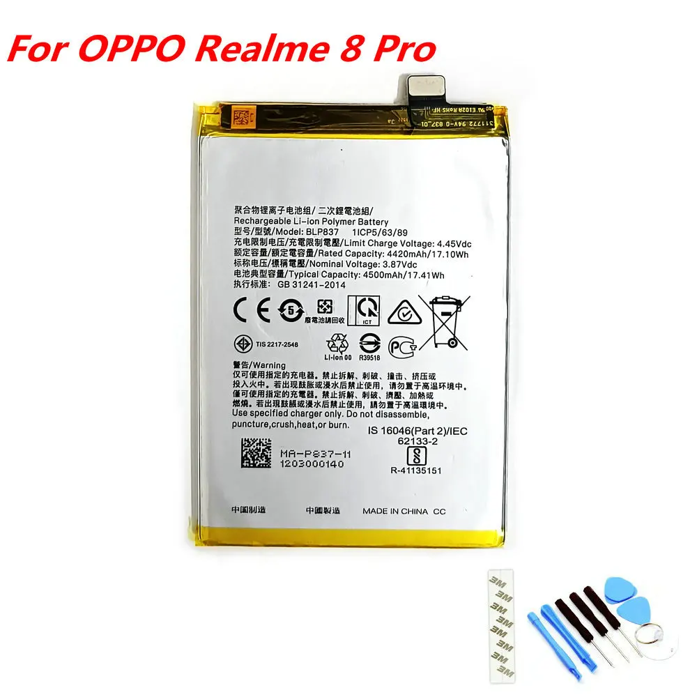 Original 3.85V 4500mAh BLP837 Battery For For Oppo Realme 8 Pro 8Pro Mobile Phone