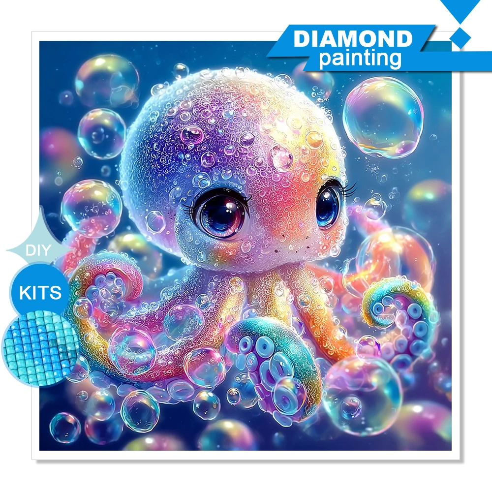 

Huacan Octopus Diamond Painting Full Square Round Mosaic Animal Room Decoration Handmade Gift