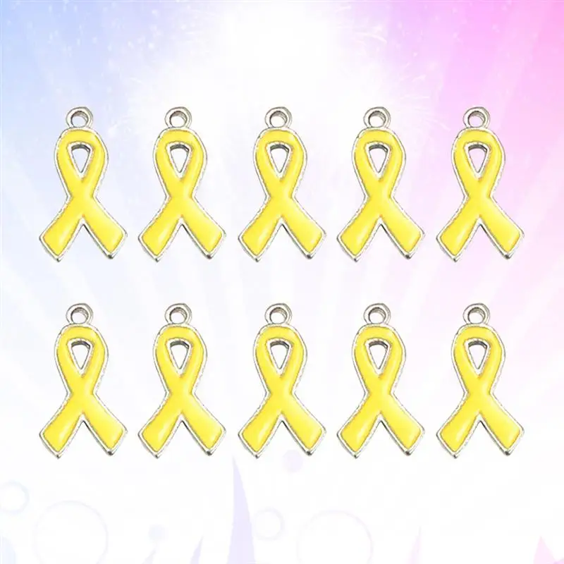 

50pcs Ribbon Charms Awareness Alloy Pendant Craft Making Beads for DIY Jewelry Necklace Earring Bracelet ( Yellow )