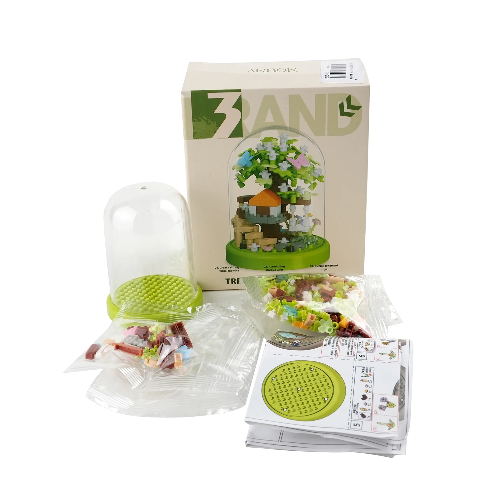 그린 트리 하우스 빌딩 세트 266pcs 마이크로 입자 화분 식물 투명 디스플레이 돔 자연 DIY 크리스마스 장식 선물