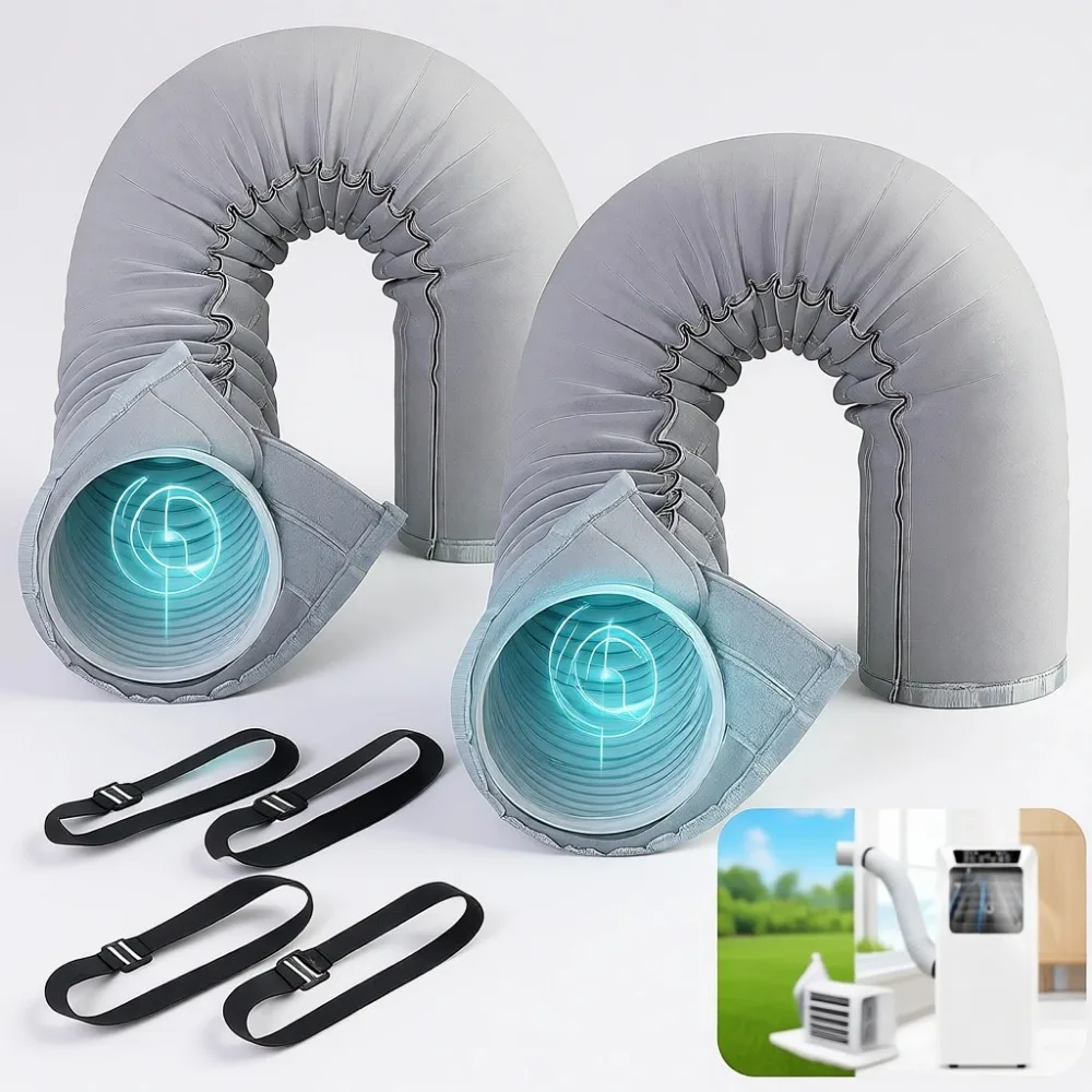 2 Pack Portable AC Hose Insulation Sleeve Fits 5 and 5.9 Inch Exhaust Duct Easy Install Light Gray