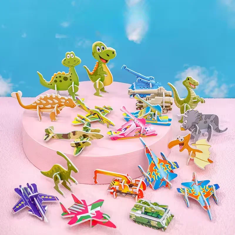 10Pcs Children Paper Dinosaur 3D Puzzle DIY Cute Cartoon Dinosaur Modeling Animal Model Toy Kids Birthday Party Favor Baby Showr