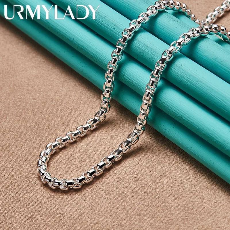 URMYLADY Fine 925 Sterling Silver Men 4mm Snake Bone Chain 18-24 Inch Necklace For Women Wedding Party Fashion Charm Jewelry