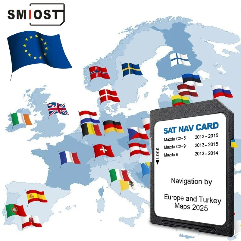Tarjeta de Memoria SD de 8GB para Mazda 6, CX5, CX9 2025, con Mapas de GPS para Reino Unido, UE y Turquía, Actualización de Software Navi