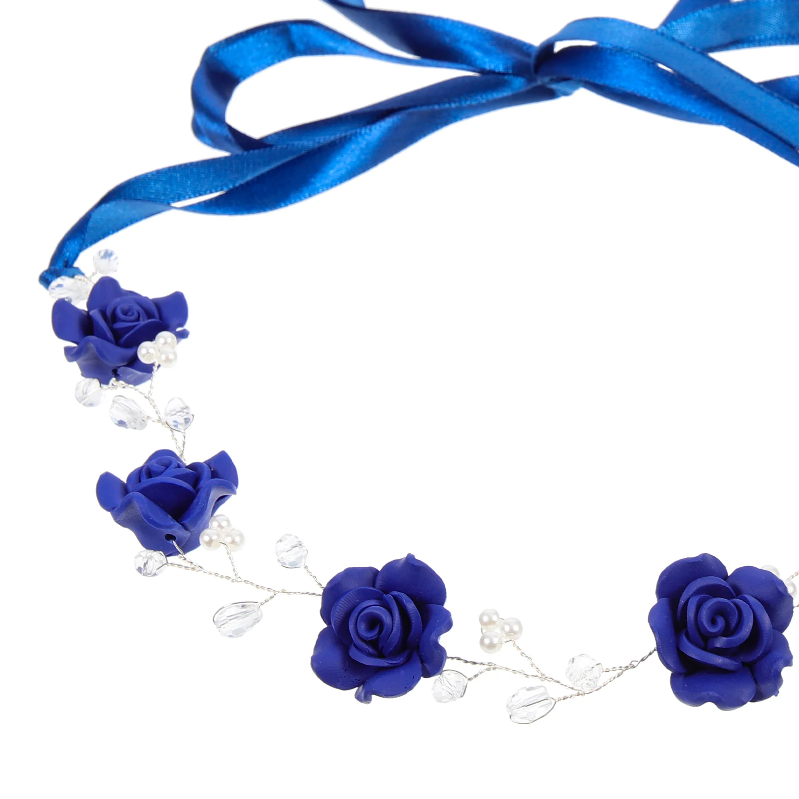 

Blue Hairband Bridal Rhinestone Wedding Headpiece Accessories Girls Navy Flower Design Lightweight Portable