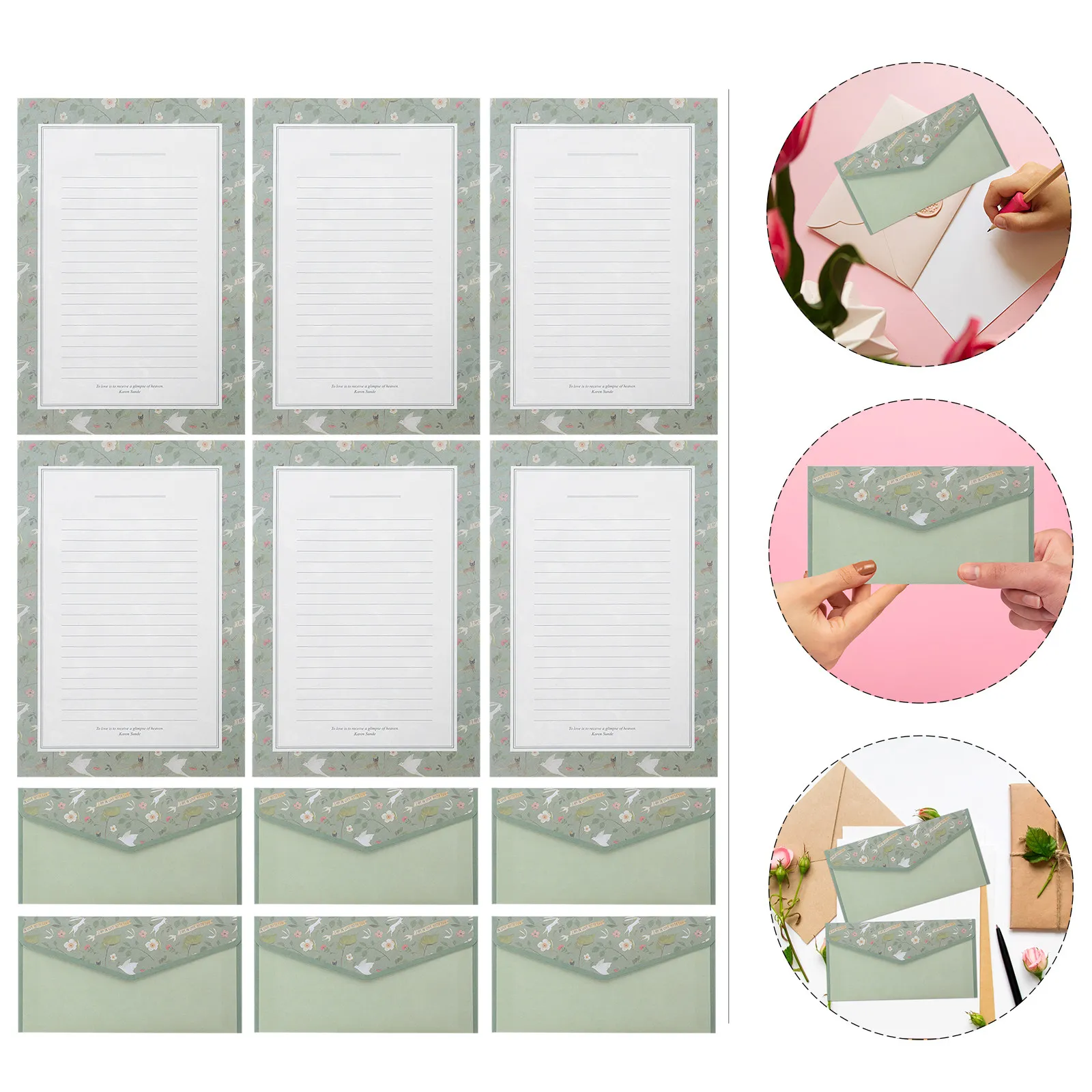 

1Set Elegant Chinese Vintage Floral Lined Letter Paper Envelopes Set for Wedding Shower Thanksgiving Notes Gratitude