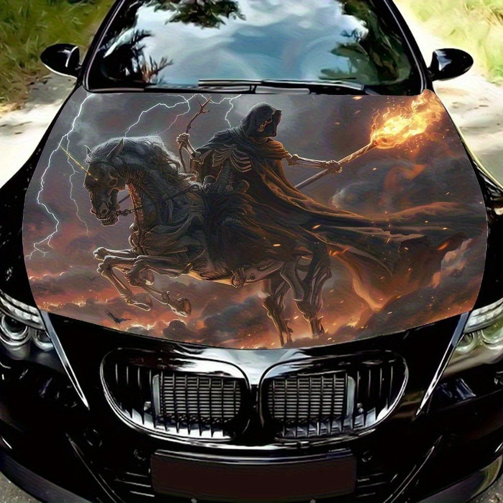 

Обертка на капот автомобиля с дизайном молнии, пламени и скелета - прочная наклейка из ПВХ, универсальная подходит для автомобилей и грузовиков, высококачественная наклейка