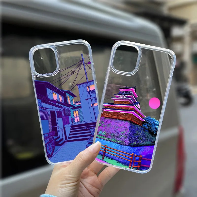 Japanese Anime House Scenery Clear Phone Case for 11 13 12 14 Pro XS Max Mini 7 8 Plus SE 2020 X XR Hard Transparent Back Cover