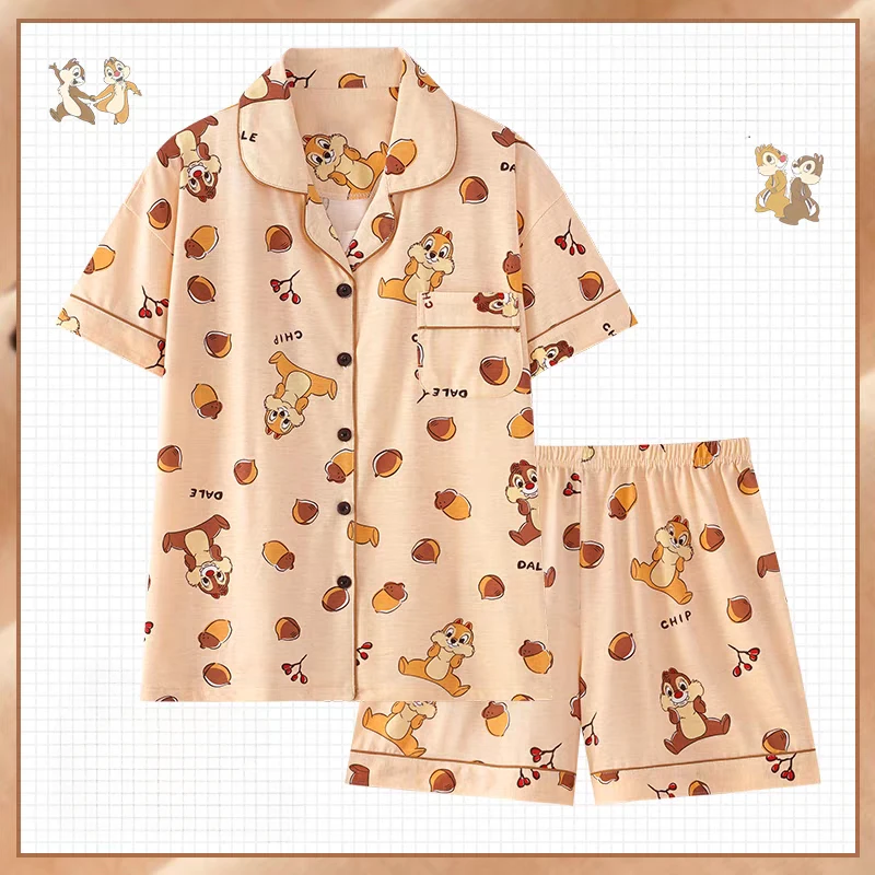 Disney chip 'n' dale anime periphery cartoon cute short sleeve pajamas kawaii girl heart girl loungewear set gifts wholesale