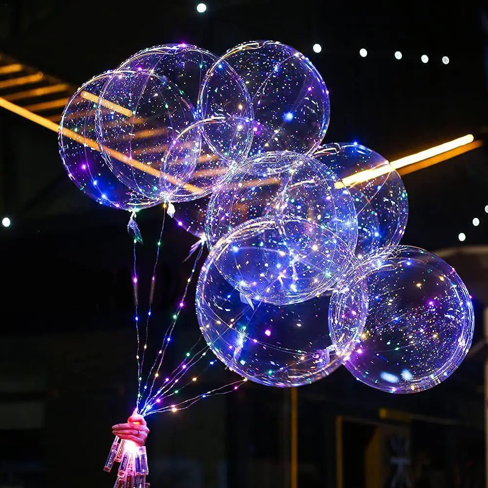 6pcs 3set 20 Inches LED Balloons Light Up Baloons Glow Flashing Handle Clear Bubble Balloon for Christmas Birthday Party Decor