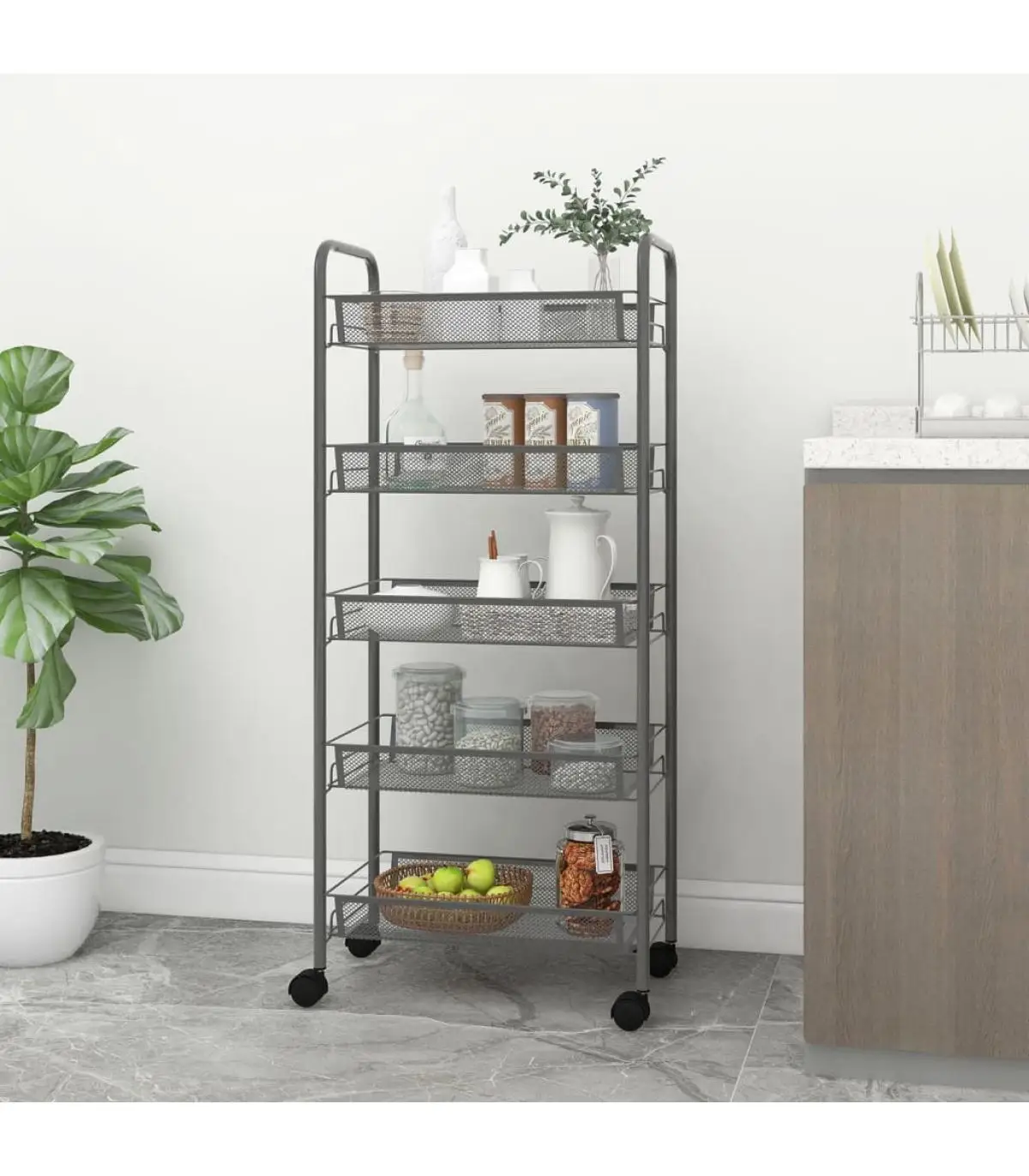 Kitchen and dining carts kitchen cart 5 levels iron gray 46x26x105 cm