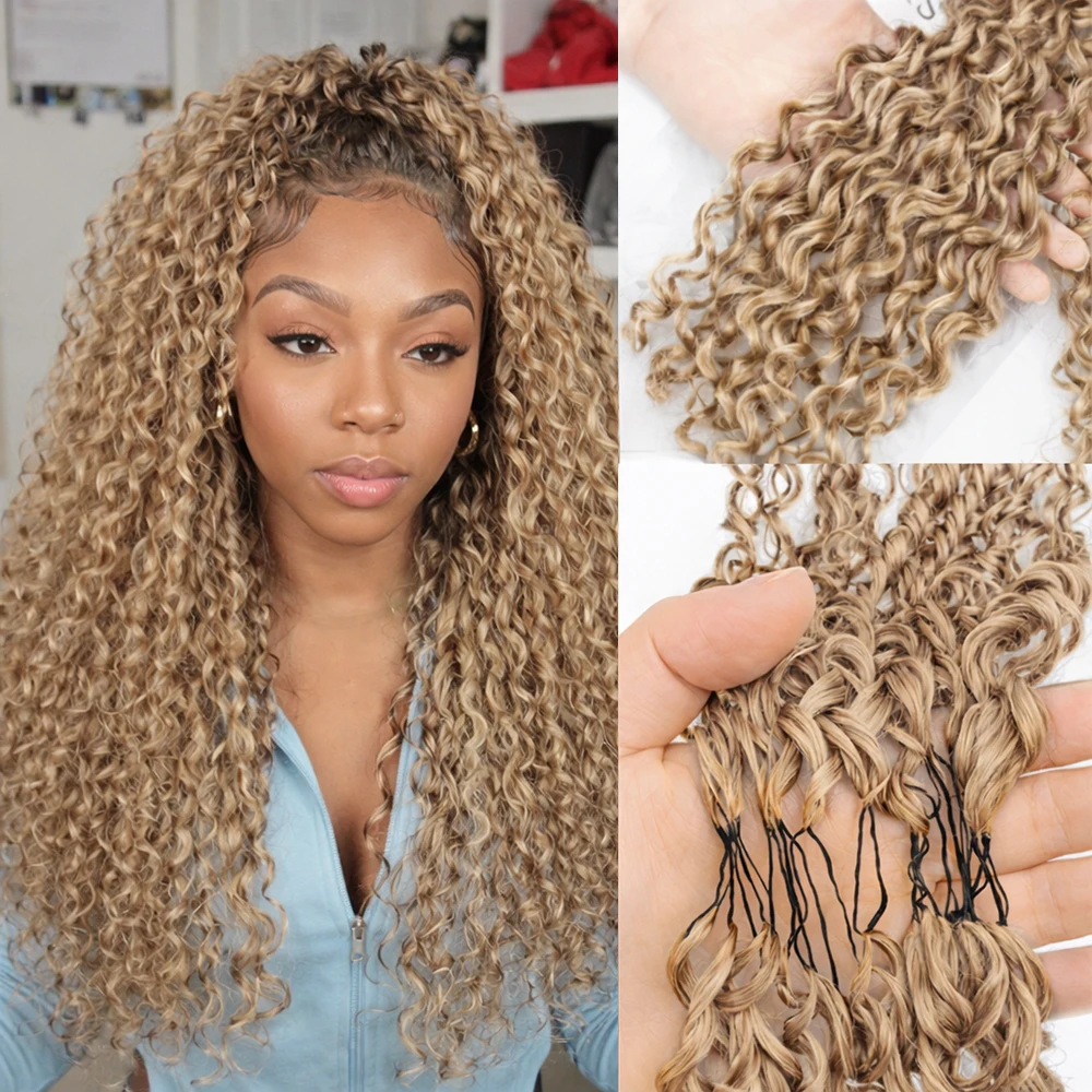 

Медово-золотистые бирманские кудрявые волосы для плетения крючком, невидимые бесшовные глубокие кудрявые пряди для наращивания волос