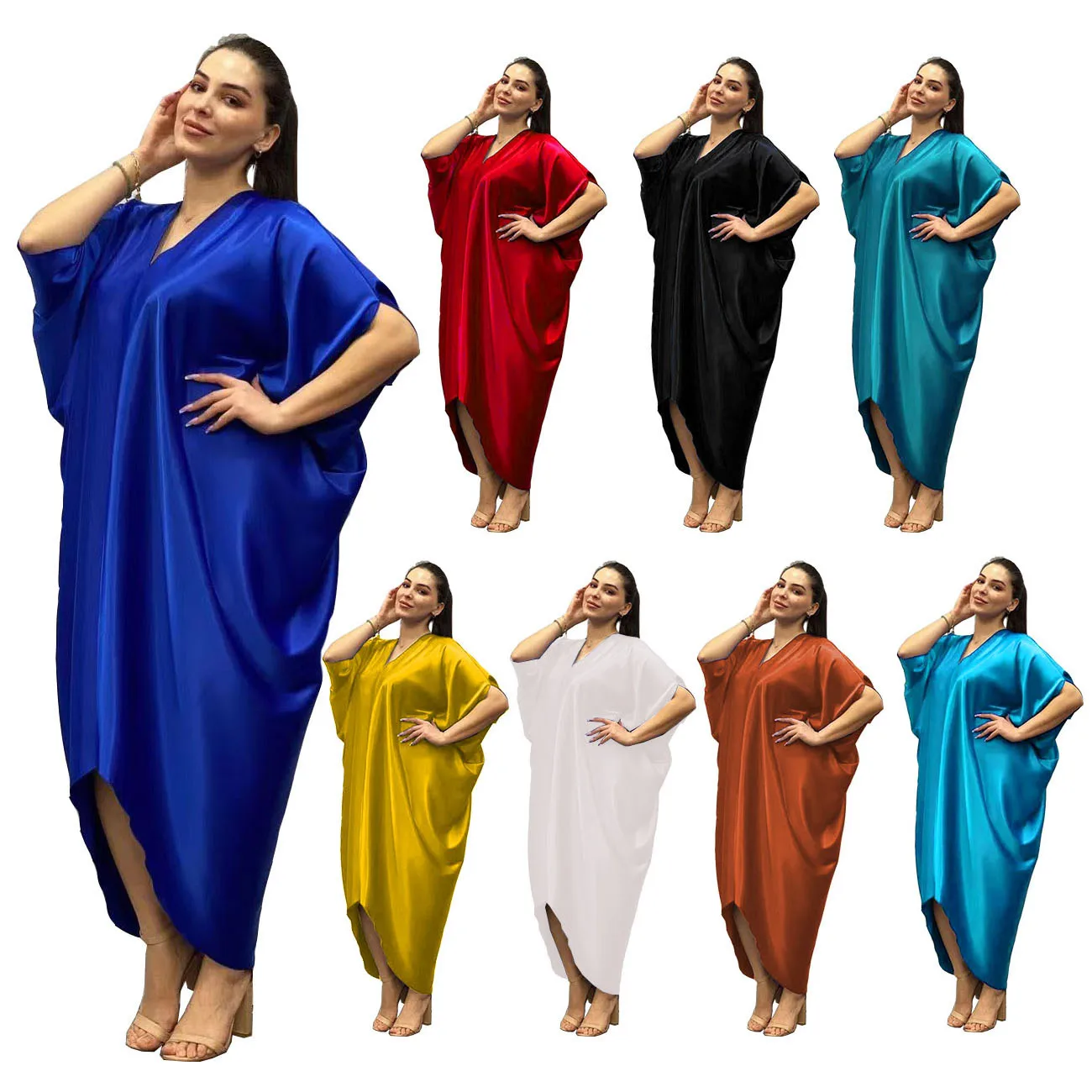 Women Eid Muslim Abaya V Neck Batwing Dubai Arab Long Robe Gorgeous Party Dress Morocco Ramadan Abayas Kaftan Solid Loose