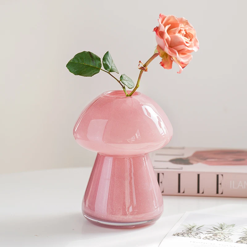 French Medieval High-grade Pink Spray Vase Luxury Ornaments Glass Flower Arrangement Water Flowers Table Niche Flower Device