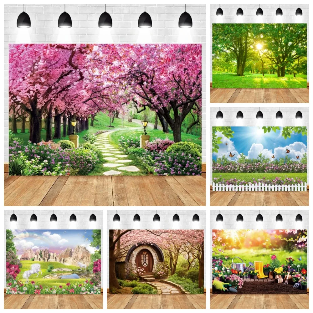 

Spring Tree Forest Garden Natural Landscape Banner Background, Children's Adult Birthday Party Decoration Photography Background