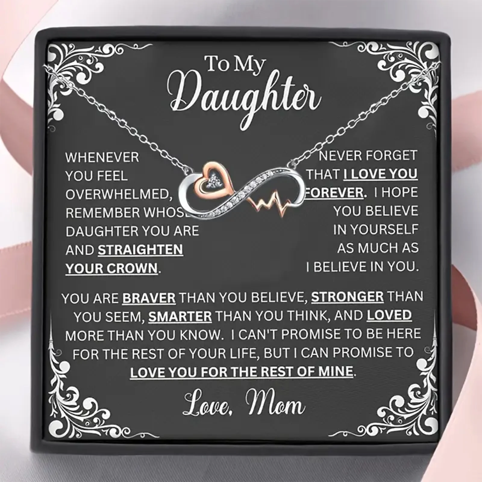 قلادة أنيقة على شكل رمز إنفينيتي ونبضات القلب مرصعة بالزركونيا، هدية عيد ميلاد وهدية تخرج لابنة #1