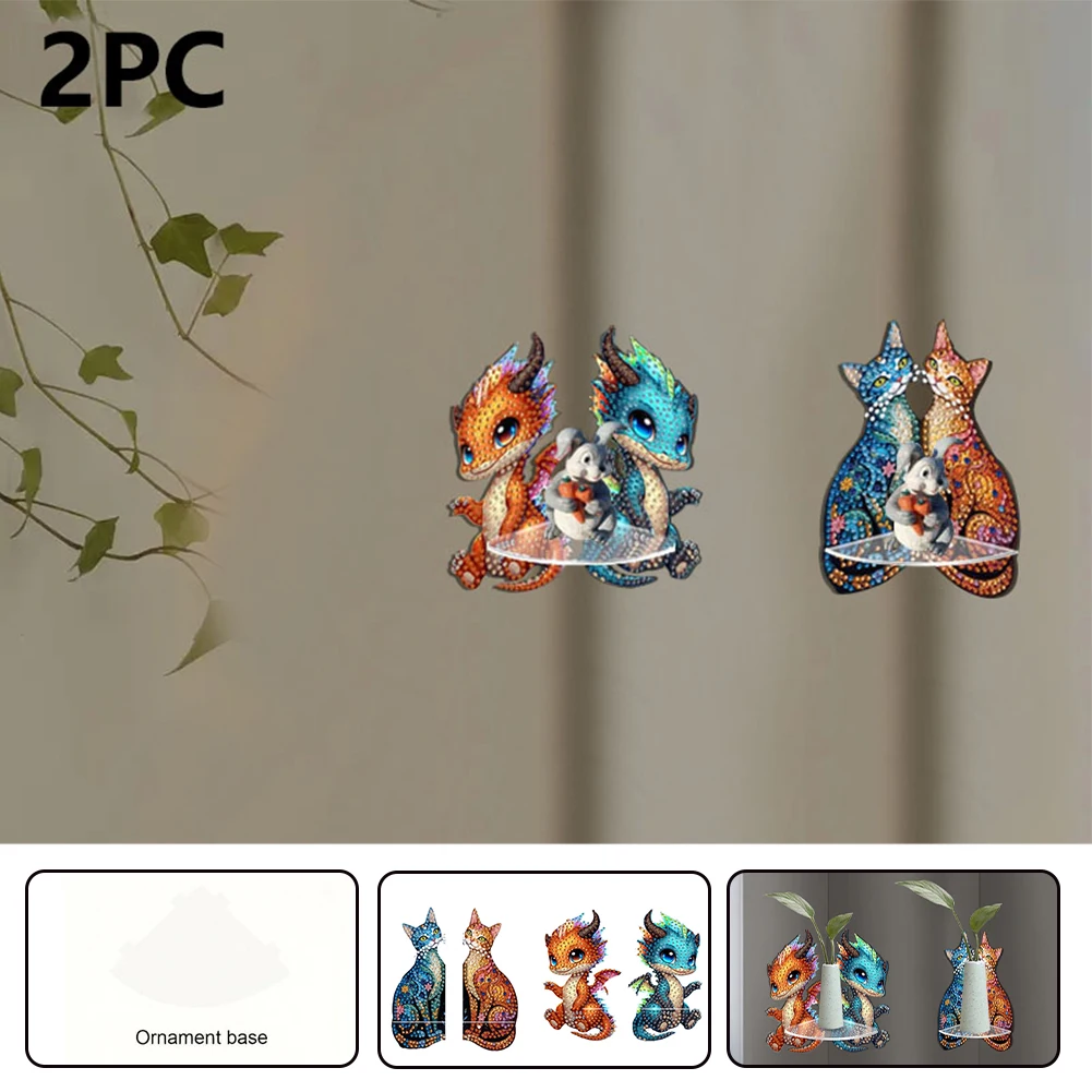 

2pcs 2D Flat DIY Hanging Diamond Art Kits Diamond Painting Set Diamond Art Pendant Partial Drill Wall Decor for Home & Windows