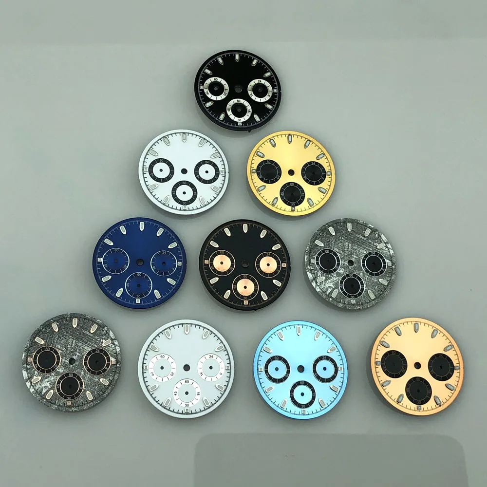 

Стерильный циферблат 29,5 мм, светящийся, кварцевый механизм VK63, черный, синий, серый