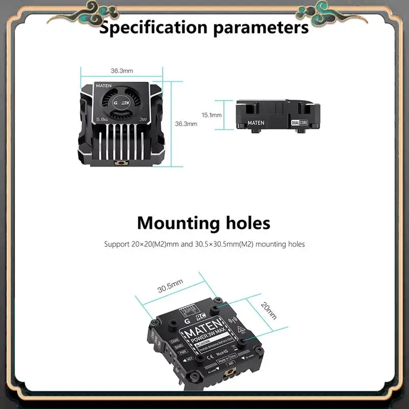 ASMA-For GEPRC MATEN 5.8G 3W VTX PRO 3000Mw 80CH Video Transmitter DC7-36V Built In Mic For FPV Long Range Racing Drone
